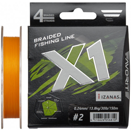 Shnur Favorite X1 PE 4x 150m (orange) #2.0/0.240mm 30lb/13.8kg (16931123) Shnur Favorite X1 PE 4x 150m (orange) #2.0/0.240mm 30lb/13.8kg (16931123)