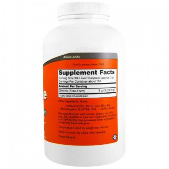 Гліцин, Glycine, Now Foods, порошок, 454 грам, 24281 Гліцин, Glycine, Now Foods, порошок, 454 грам, 24281