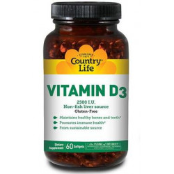 Вітамін Д3, Vitamin D3, Country Life, 2500 МО, 60 капсул, Z08195