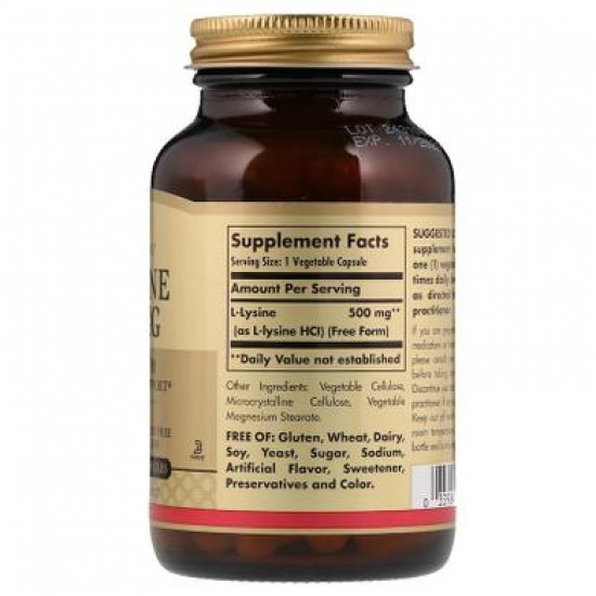 Лізін, L-Lysine, Solgar, 500 мг, 100 капсул, 10854 Лізін, L-Lysine, Solgar, 500 мг, 100 капсул, 10854