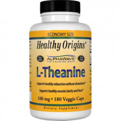 L-теанін, L-Theanine, Healthy Origins, 100 мг, 180 капсул, 14196
