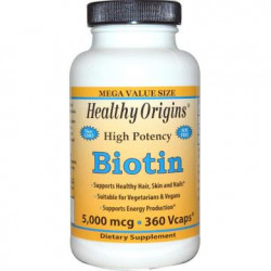 Биотин, Biotin, Healthy Origins, 5000 мкг, 360 капсул, 14268
  