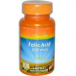 Фолієва кислота та В12, Folic Acid Plus B-12, Thompson, 800 мкг, 30 таблеток, 27730