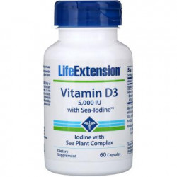 Вітамін Д3, Vitamin D3, Life Extension, з йодом, 5000 МО, 60 капсул, 31387 