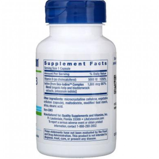 Вітамін Д3, Vitamin D3, Life Extension, з йодом, 5000 МО, 60 капсул, 31387 Вітамін Д3, Vitamin D3, Life Extension, з йодом, 5000 МО, 60 капсул, 31387