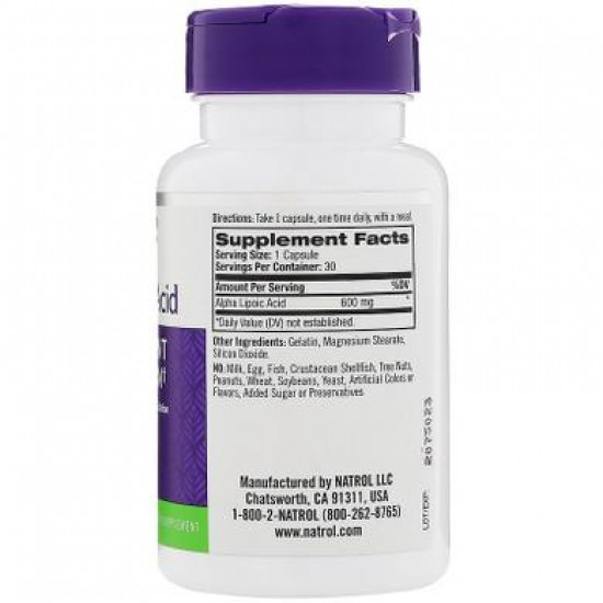 Альфа-ліпоєва кислота, Alpha Lipoic Acid, Natrol, 600 мг, 30 капсул, 7820
Альфа-ліпоєва кислота, Alpha Lipoic Acid, Natrol, 600 мг, 30 капсул, 7820