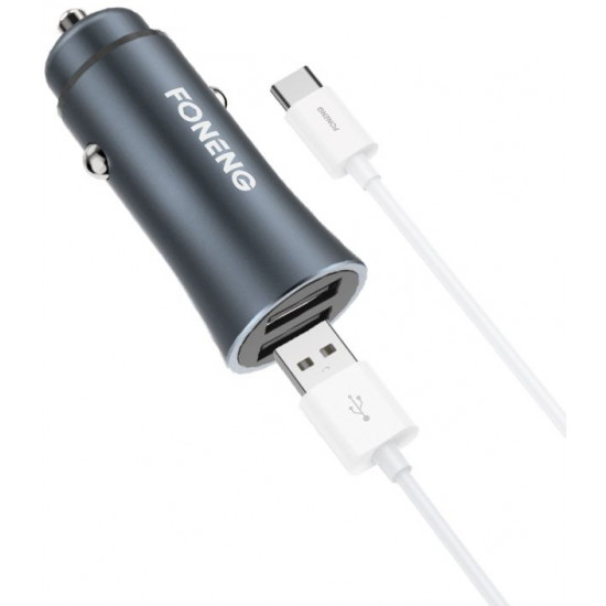 Автомобільний зарядний пристрій + кабель Type-C FONENG C13 (2xUSB QC / 5.1A) - Gray Автомобільний зарядний пристрій + кабель Type-C FONENG C13 (2xUSB QC / 5.1A) - Gray