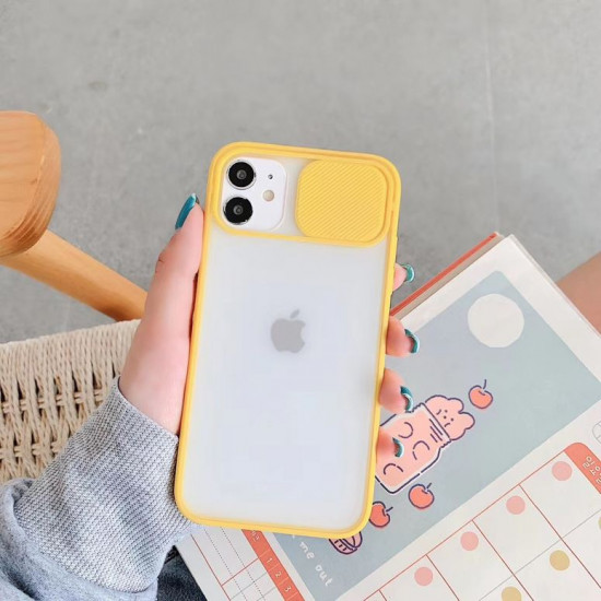 Чехол с защитой камеры STR Clear Slide Camera для iPhone 12 Pro Max - Yellow Чехол с защитой камеры STR Clear Slide Camera для iPhone 12 Pro Max - Yellow