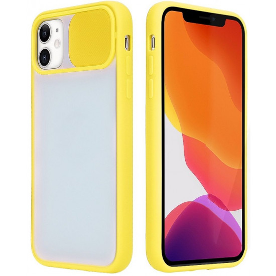 Чехол с защитой камеры STR Clear Slide Camera для iPhone 12 Pro Max - Yellow Чехол с защитой камеры STR Clear Slide Camera для iPhone 12 Pro Max - Yellow
