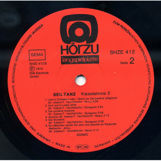 Adamo Seiltanz Kieselsteine 2 Germany 1974 Adamo Seiltanz Kieselsteine 2 Germany 1974