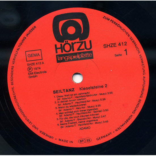 Adamo Seiltanz Kieselsteine 2 Germany 1974 Adamo Seiltanz Kieselsteine 2 Germany 1974