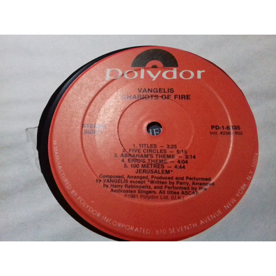 VANGELIS.chariots of Fire.ost 1981polydor USA VANGELIS.chariots of Fire.ost 1981polydor USA