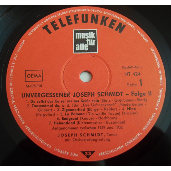 Joseph Schmidt – Unvergessener Joseph Schmidt 2 Joseph Schmidt – Unvergessener Joseph Schmidt 2
