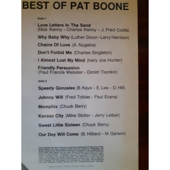Виниловая пластинка LP Pat Boone – The Best Of Pat Boone Виниловая пластинка LP Pat Boone – The Best Of Pat Boone