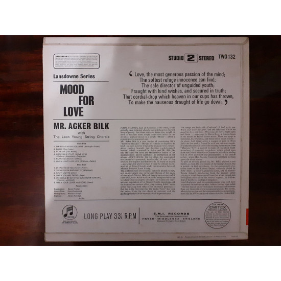 Виниловая пластинка LP Mr. Acker Bilk* with The Leon Young String Chorale – Mood For Love Виниловая пластинка LP Mr. Acker Bilk* with The Leon Young String Chorale – Mood For Love