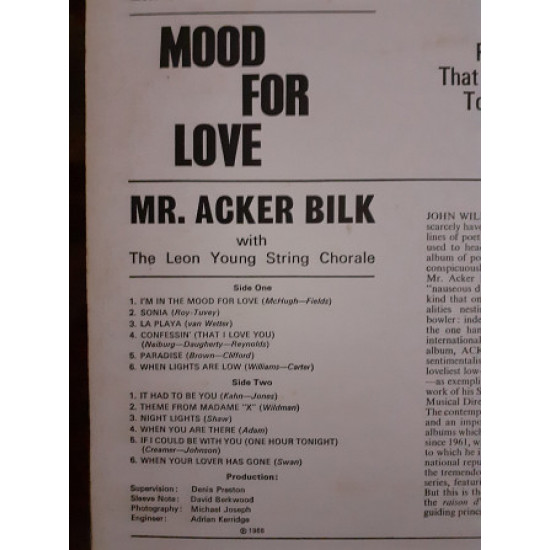 Виниловая пластинка LP Mr. Acker Bilk* with The Leon Young String Chorale – Mood For Love Виниловая пластинка LP Mr. Acker Bilk* with The Leon Young String Chorale – Mood For Love