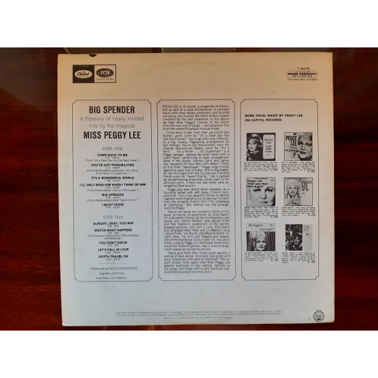 Vinyl record of LP Peggy Lee – Big Spender Vinyl record of LP Peggy Lee – Big Spender