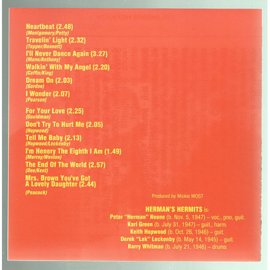CD Hermans Hermits Hermans Hermits, 1965 рік, пр-во Росія 2005 рік CD Hermans Hermits Hermans Hermits, 1965 рік, пр-во Росія 2005 рік