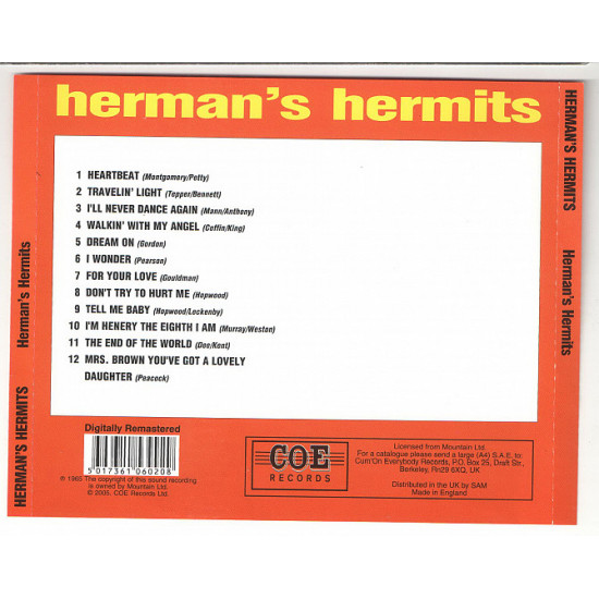 CD Hermans Hermits Hermans Hermits, 1965 рік, пр-во Росія 2005 рік CD Hermans Hermits Hermans Hermits, 1965 рік, пр-во Росія 2005 рік