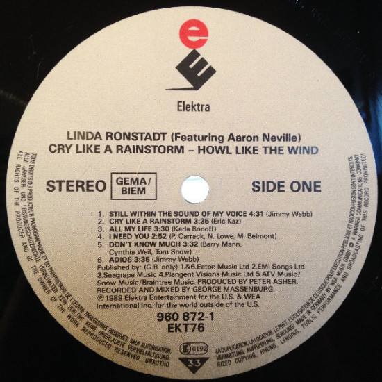 Linda Ronstadt Featuring Aaron Neville – Cry Like A Rainstorm - Howl Like The Wind Linda Ronstadt Featuring Aaron Neville – Cry Like A Rainstorm - Howl Like The Wind