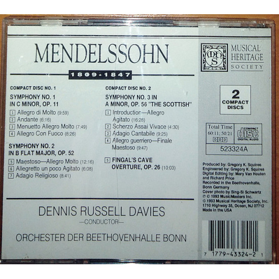 Dennis Russell Davies, Orchester Der Beethovenhalle Bonn - Mendelssohn, Symphonies Nos. 1, 2, & 3, Dennis Russell Davies, Orchester Der Beethovenhalle Bonn - Mendelssohn, Symphonies Nos. 1, 2, & 3,