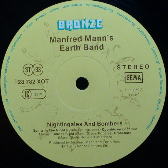 MANFRED MANN'S EARTH BAND 1975 ''Nightingales And Bombers'' - NM/NM MANFRED MANN'S EARTH BAND 1975 ''Nightingales And Bombers'' - NM/NM