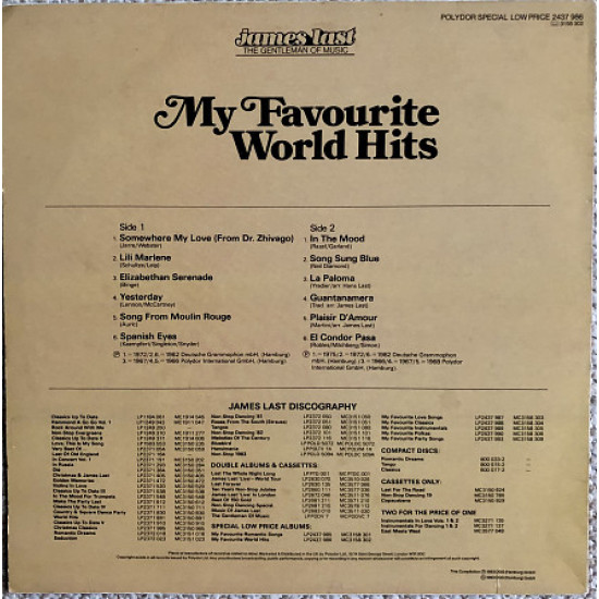 James Last - My Favourite World Hits LP Made in UK James Last - My Favourite World Hits LP Made in UK