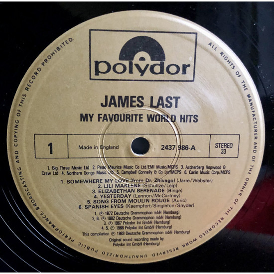 James Last - My Favourite World Hits LP Made in UK James Last - My Favourite World Hits LP Made in UK