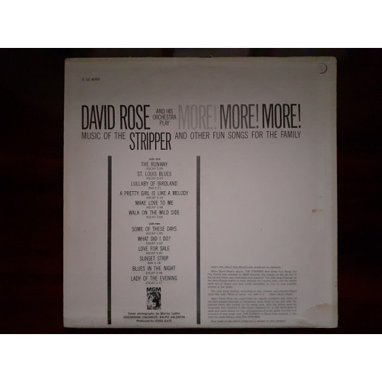 Вінилова платівка LP David Rose And His Orchestra – More! More! More! More! The Stripper and Other Fun Songs For The Family<br>Стан платівки NM<br>Стан конверту NM<br>Label: MGM Records – SE 4099<br>Format: Vinyl, LP, Album<br>Country: USA<br> Genre: Jazz Вінилова платівка LP David Rose And His Orchestra – More! More! More! More! The Stripper and Other Fun Songs For The Family<br>Стан платівки NM<br>Стан конверту NM<br>Label: MGM Records – SE 4099<br>Format: Vinyl, LP, Album<br>Country: USA<br> Genre: Jazz