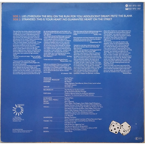 MANFRED MANN'S EARTH BAND Chance LP VG+/VG ++ MANFRED MANN'S EARTH BAND Chance LP VG+/VG ++