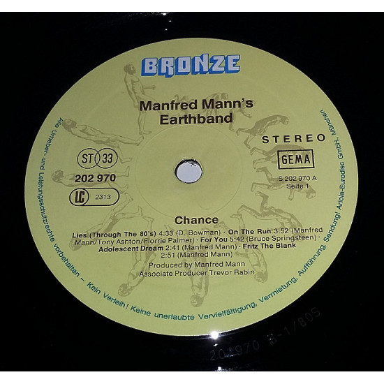 MANFRED MANN'S EARTH BAND Chance LP VG+/VG ++ MANFRED MANN'S EARTH BAND Chance LP VG+/VG ++