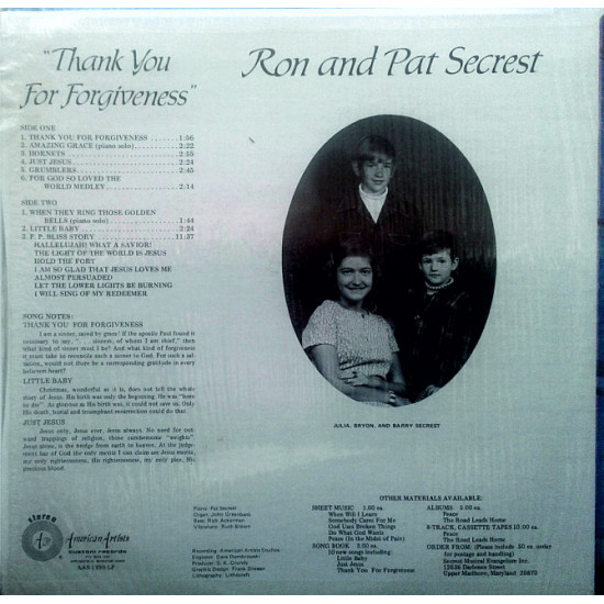 Ron and Pat Secrest - Thank You for Forgiveness American Artists AAS-1298-LP US exex Ron and Pat Secrest - Thank You for Forgiveness American Artists AAS-1298-LP US exex