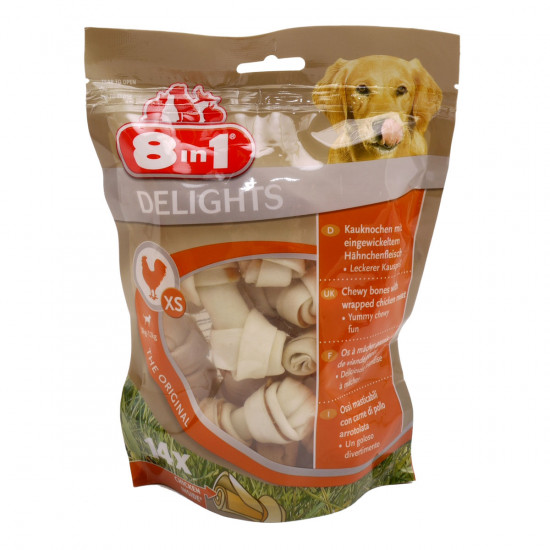 8in1 Delights Original XS Кость для чистки зубов с сыромятной кожи и куриного мяса (упаковка 21 шт.) 8in1 Delights Original XS Кость для чистки зубов с сыромятной кожи и куриного мяса (упаковка 21 шт.)