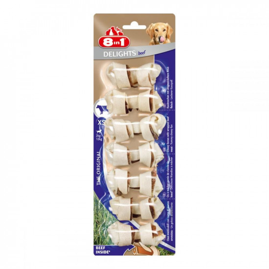 8in1 Delights Dental beef XS Кістка для чищення зубів у собак з яловичиною (упаковка 7 шт) 8in1 Delights Dental beef XS Кістка для чищення зубів у собак з яловичиною (упаковка 7 шт)