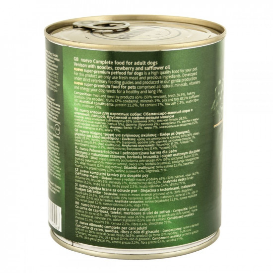 Nuevo Adult Vension with Noodles, Cowberry and Safflower Oil Консерви для собак оленина з локшиною, брусницею і сафлоровим маслом Nuevo Adult Vension with Noodles, Cowberry and Safflower Oil Консерви для собак оленина з локшиною, брусницею і сафлоровим маслом